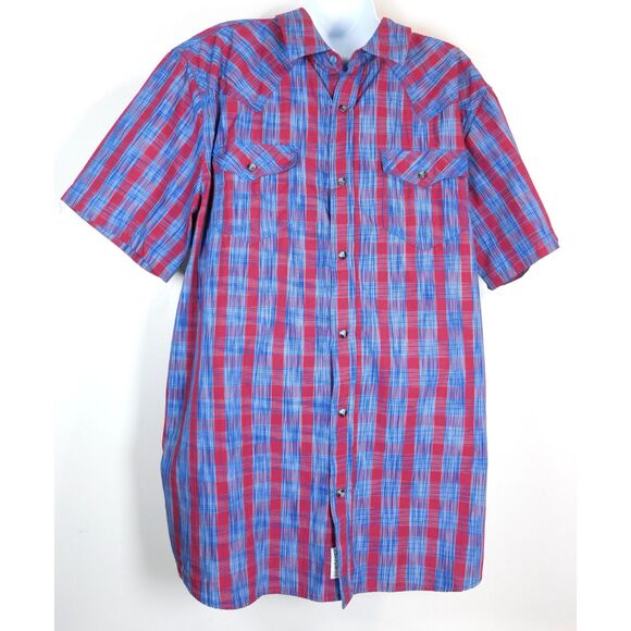 Men's Western Snap Shirt Sz. L Moon Shine Blue Red Short Sleeves - Picture 9 of 9